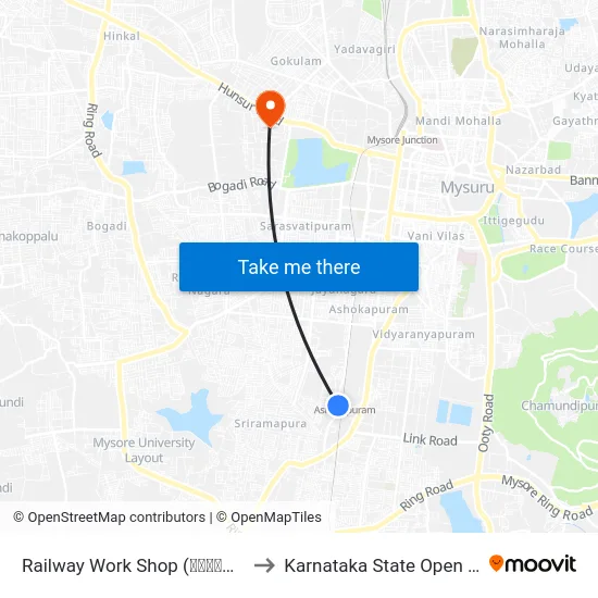 Railway Work Shop (ರೈಲ್ವೇ ವರ್ಕ್‌‌ಶಾಪ್) to Karnataka State Open University map
