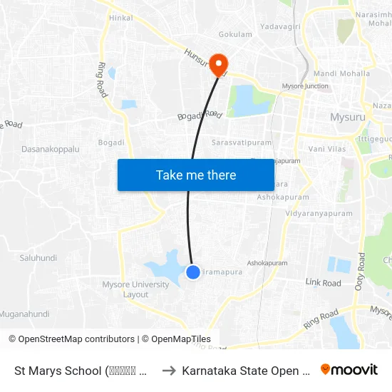 St Marys School (ಸೆಂಟ್ ಮೇರೀಸ್ ಶಾಲೆ) to Karnataka State Open University map