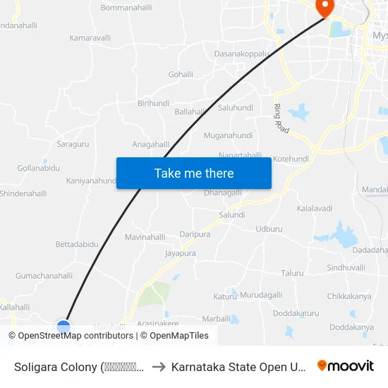 Soligara Colony (ಸೋಲಿಗರ ಕಾಲೋನಿ) to Karnataka State Open University map