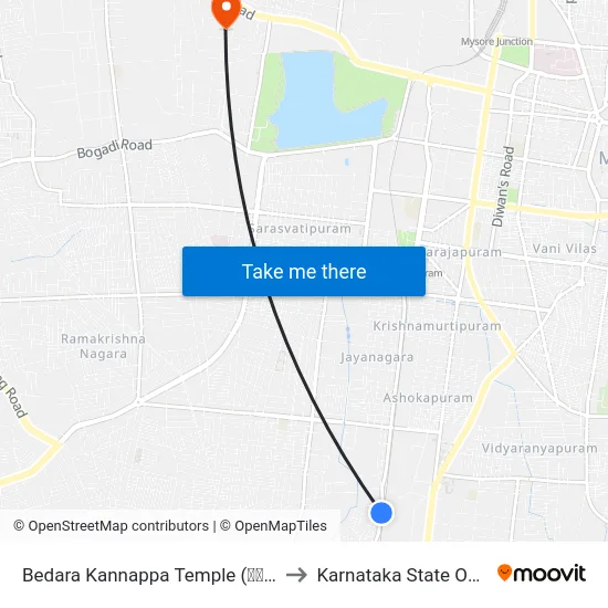 Bedara Kannappa Temple (ಬೇಡರ ಕಣ್ಣಪ್ಪ ದೇವಸ್ಥಾನ) to Karnataka State Open University map