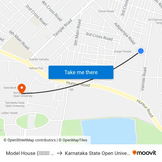 Model House (ಮಾಡಲ್ ಮನೆ) to Karnataka State Open University map