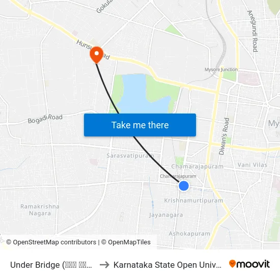 Under Bridge (ಕೆಳ ಸೇತುವೆ) to Karnataka State Open University map