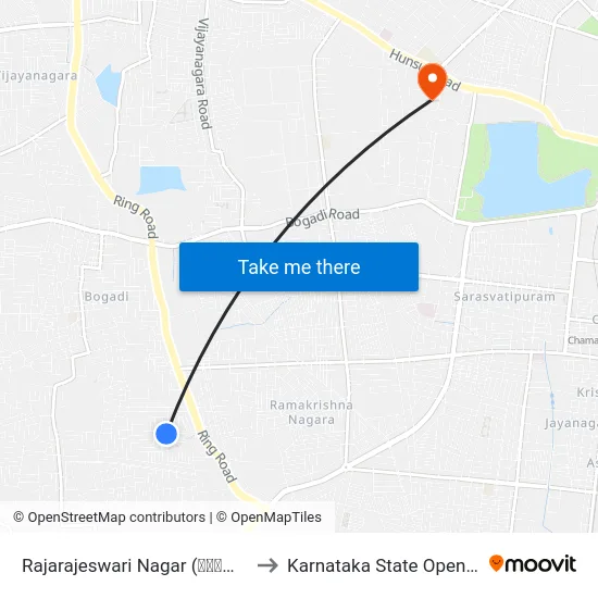 Rajarajeswari Nagar (ರಾಜರಾಜೇಶ್ವರಿ ನಗರ) to Karnataka State Open University map