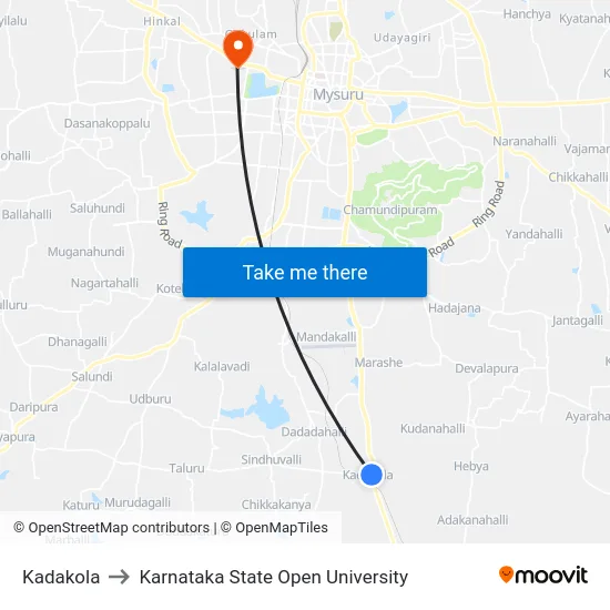Kadakola to Karnataka State Open University map