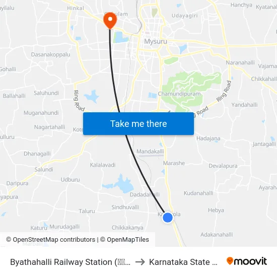 Byathahalli Railway Station (ಬ್ಯಾತಹಳ್ಳಿ ರೈಲ್ವೇ ನಿಲ್ದಾಣ) to Karnataka State Open University map