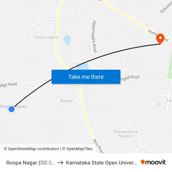 Roopa Nagar (ರೂಪ ನಗರ) to Karnataka State Open University map