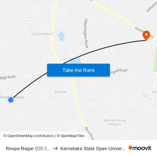 Roopa Nagar (ರೂಪ ನಗರ) to Karnataka State Open University map