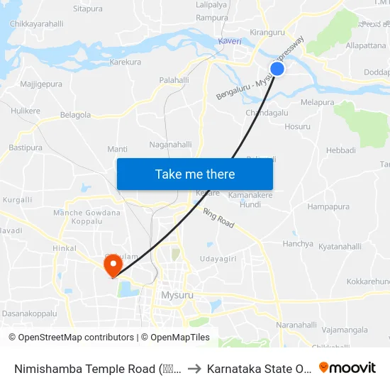 Nimishamba Temple Road (ನಿಮಿಷಾಂಬ ದೇವಸ್ಥಾನ ರಸ್ತೆ) to Karnataka State Open University map