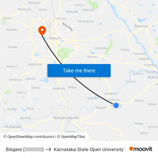 Biligere (ಬಿಳಿಗೆರೆ) to Karnataka State Open University map