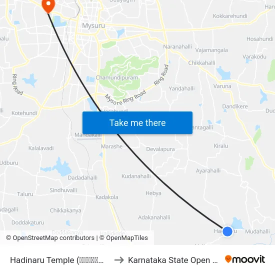 Hadinaru Temple (ಹದಿನಾರು ದೇವಸ್ಥಾನ) to Karnataka State Open University map