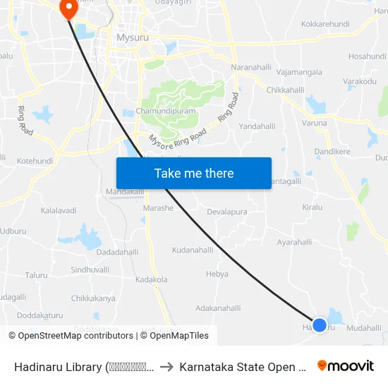 Hadinaru Library (ಹದಿನಾರು ಗ್ರಂಥಾಲಯ) to Karnataka State Open University map
