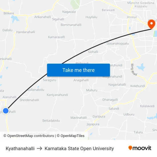 Kyathanahalli to Karnataka State Open University map