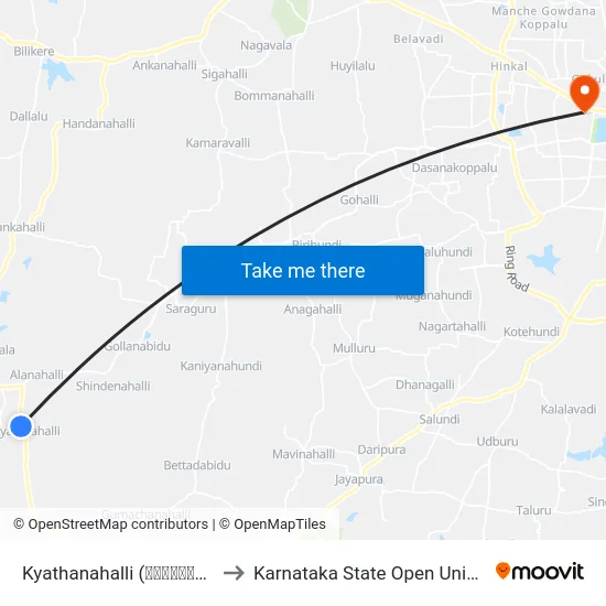 Kyathanahalli (ಕ್ಯಾತನಹಳ್ಳಿ) to Karnataka State Open University map