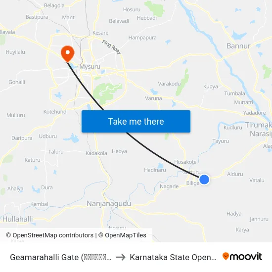 Geamarahalli Gate (ಗೀಯಮಾರನಹಳ್ಳಿ ಗೇಟ್) to Karnataka State Open University map