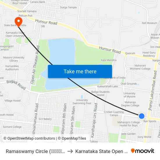 Ramaswamy Circle (ರಾಮಸ್ವಾಮಿ ವೃತ್ತ) to Karnataka State Open University map
