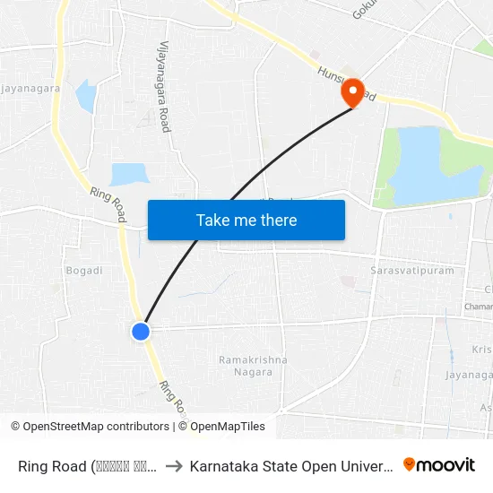 Ring Road (ರಿಂಗ್ ರೋಡ್) to Karnataka State Open University map