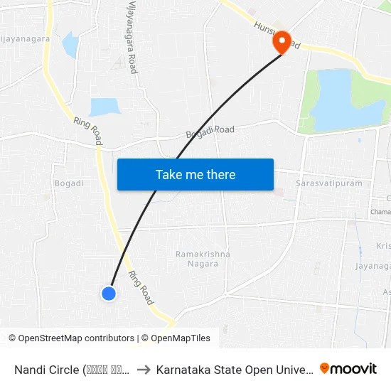 Nandi Circle (ನಂದಿ ವೃತ್ತ) to Karnataka State Open University map