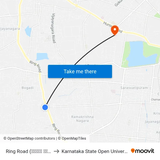 Ring Road (ರಿಂಗ್ ರೋಡ್) to Karnataka State Open University map