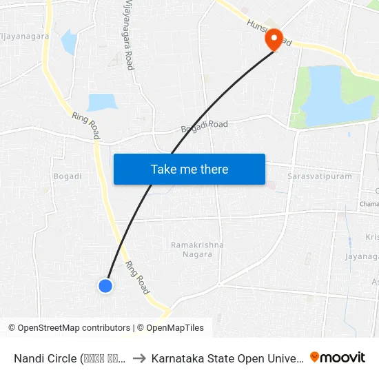 Nandi Circle (ನಂದಿ ವೃತ್ತ) to Karnataka State Open University map