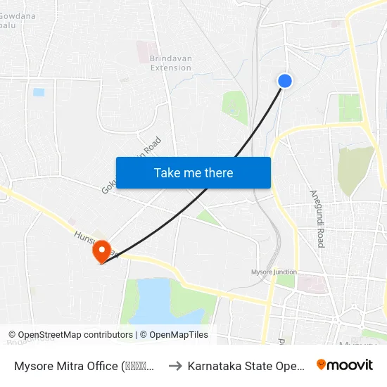 Mysore Mitra Office (ಮೈಸೂರು ಮಿತ್ರ ಕಛೇರಿ) to Karnataka State Open University map