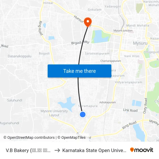 V.B Bakery (ವಿ.ಬಿ ಬೇಕರಿ) to Karnataka State Open University map