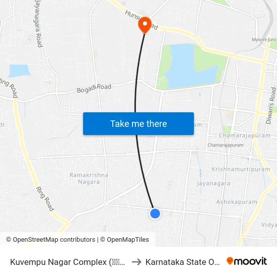 Kuvempu Nagar Complex (ಕುವೆಂಪುನಗರ ಕಾಂಪ್ಲೆಕ್ಸ್) to Karnataka State Open University map