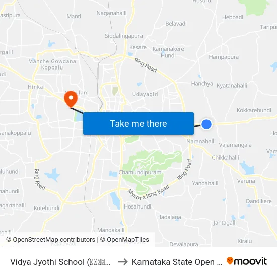 Vidya Jyothi School (ವಿದ್ಯಾ ಜೋತಿ ಶಾಲೆ) to Karnataka State Open University map