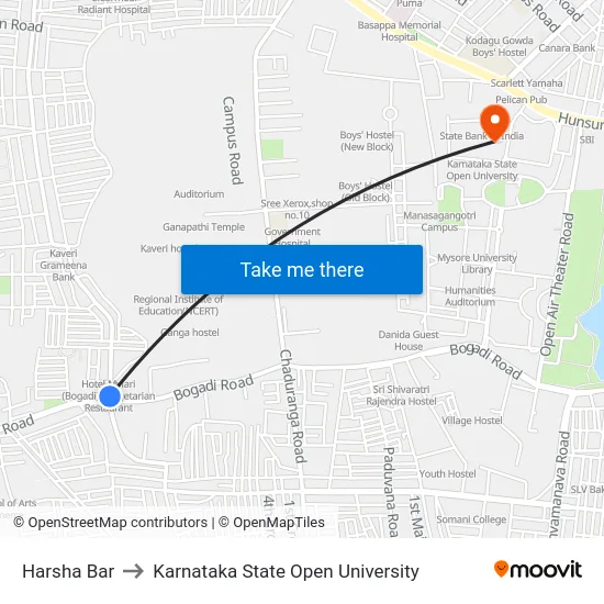 Harsha Bar to Karnataka State Open University map