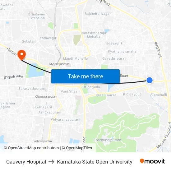 Cauvery Hospital to Karnataka State Open University map