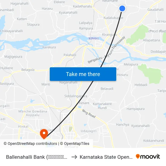 Ballenahalli Bank (ಬಳ್ಳೇನಹಳ್ಳಿ ಬ್ಯಾಂಕ್) to Karnataka State Open University map