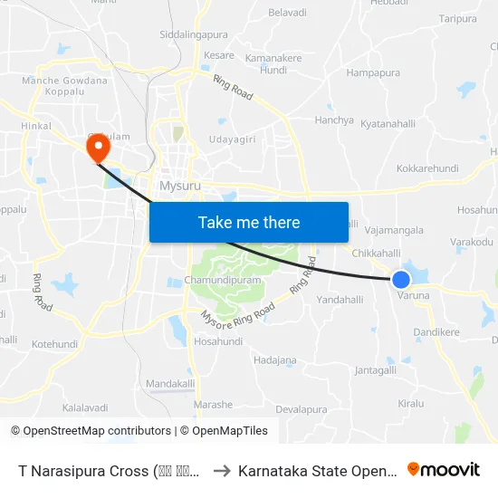 T Narasipura Cross (ಟಿ ನರಸೀಪುರ ಕ್ರಾಸ್) to Karnataka State Open University map