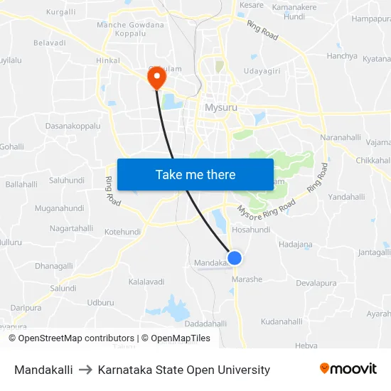 Mandakalli to Karnataka State Open University map