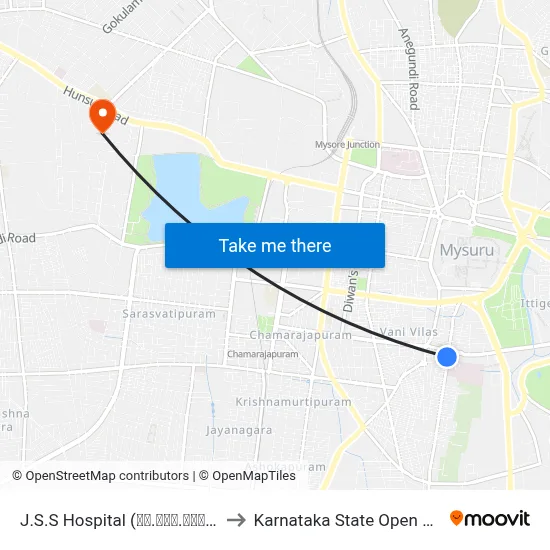 J.S.S Hospital (ಜೆ.ಎಸ್.ಎಸ್ ಆಸ್ಪತ್ರೆ) to Karnataka State Open University map