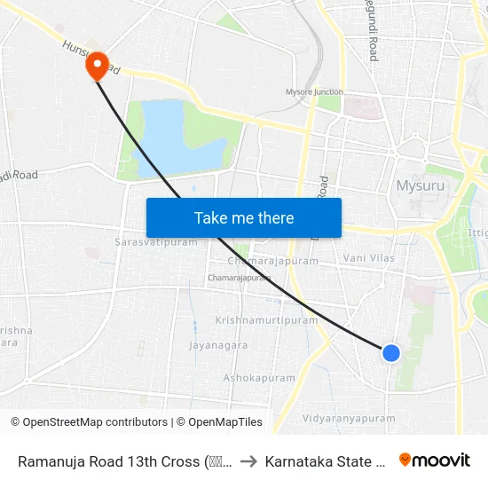 Ramanuja Road 13th Cross (ರಾಮಾನುಜಾ ರಸ್ತೆ 13ನೇ ಕ್ರಾಸ್) to Karnataka State Open University map
