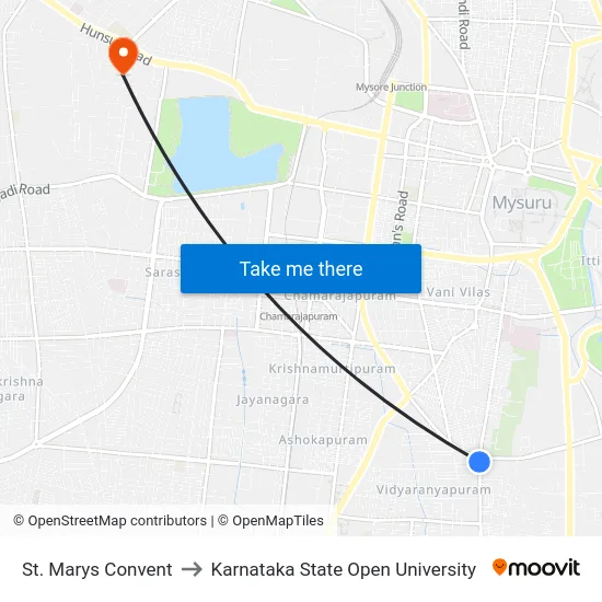 St. Marys Convent to Karnataka State Open University map
