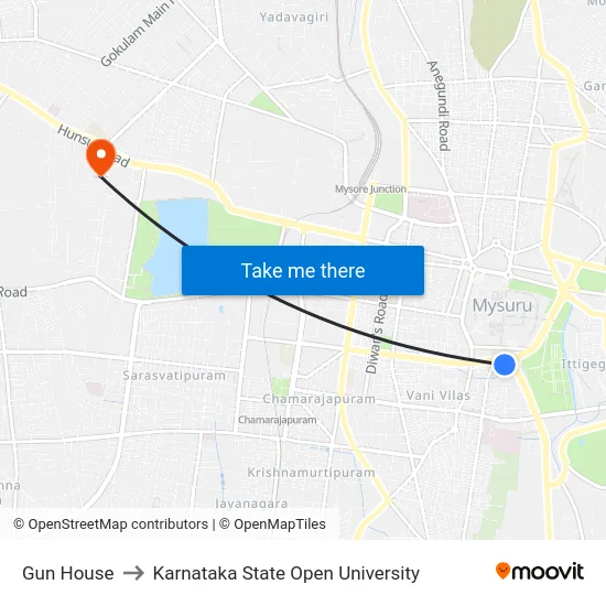 Gun House to Karnataka State Open University map