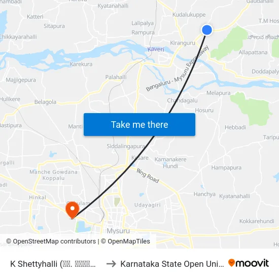 K Shettyhalli (ಕೆ. ಶೆಟ್ಟಿಹಳ್ಳಿ) to Karnataka State Open University map