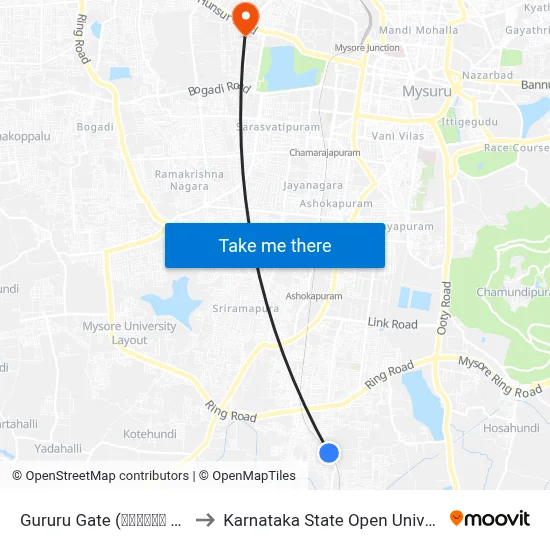Gururu Gate (ಗುರೂರು ಗೇಟ್) to Karnataka State Open University map