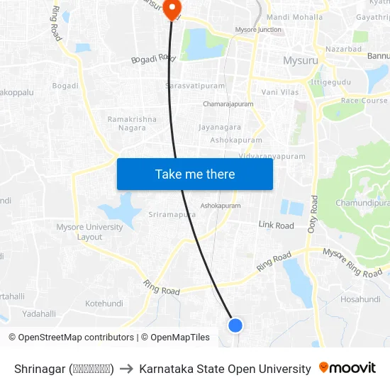 Shrinagar (ಶ್ರೀನಗರ) to Karnataka State Open University map