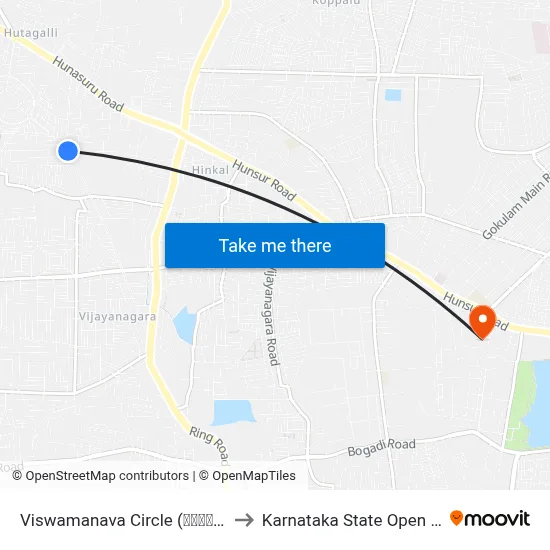 Viswamanava Circle (ವಿಶ್ವಮಾನವ ವೃತ್ತ) to Karnataka State Open University map