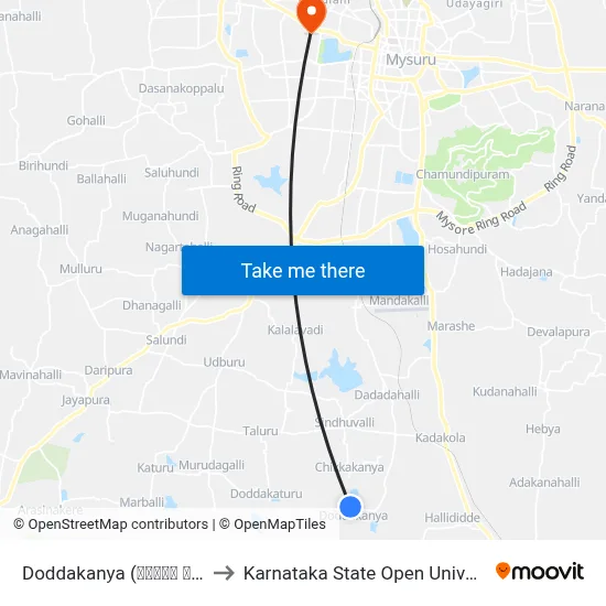 Doddakanya (ದೊಡ್ಡ ಕನ್ಯ) to Karnataka State Open University map