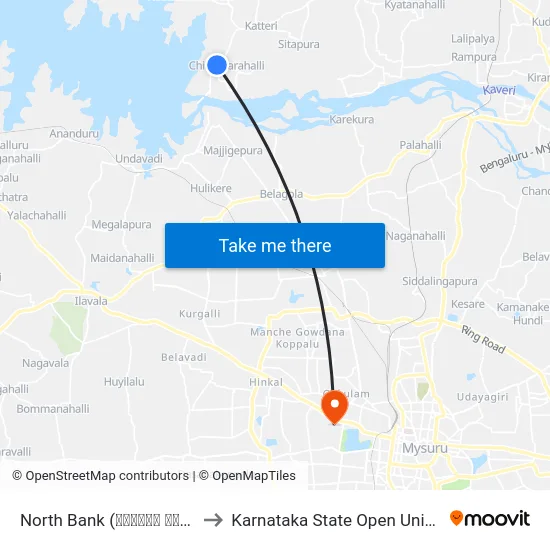 North Bank (ನಾರ್ತ್‌ ಬ್ಯಾಂಕ್) to Karnataka State Open University map