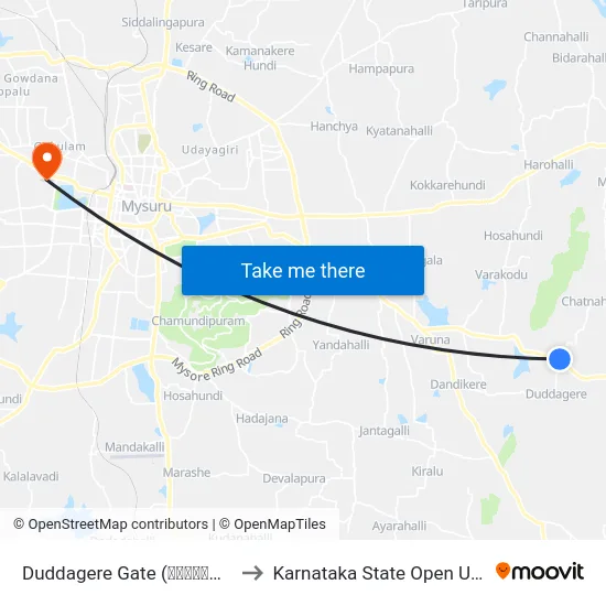 Duddagere Gate (ದುಡ್ಡಗೆರೆ ಗೇಟ್) to Karnataka State Open University map