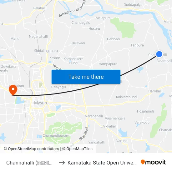 Channahalli (ಚನ್ನಹಳ್ಳಿ) to Karnataka State Open University map