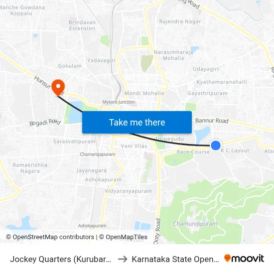 Jockey Quarters (Kurubarahalli Circle) to Karnataka State Open University map