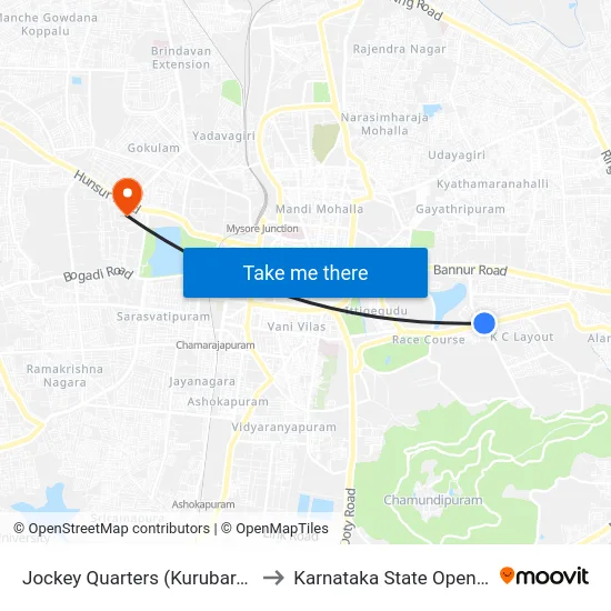Jockey Quarters (Kurubarahalli Circle) to Karnataka State Open University map