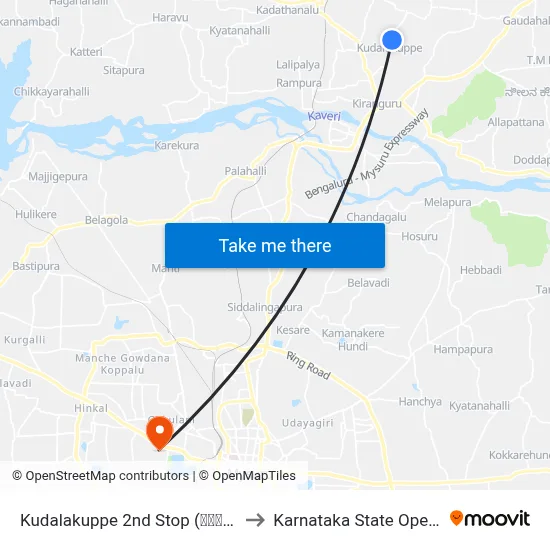 Kudalakuppe 2nd Stop (ಕೂಡಲಕುಪ್ಪೆ 2ನೇ ನಿ.) to Karnataka State Open University map