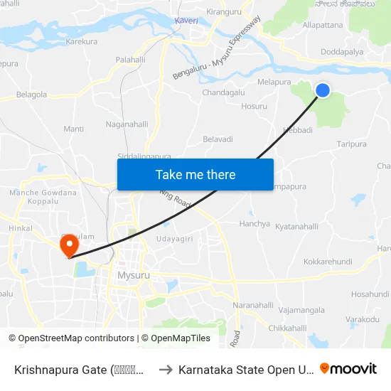Krishnapura Gate (ಕೃಷ್ಣಾಪುರ ಗೇಟ್) to Karnataka State Open University map