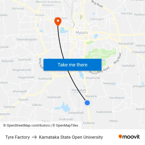 Tyre Factory to Karnataka State Open University map