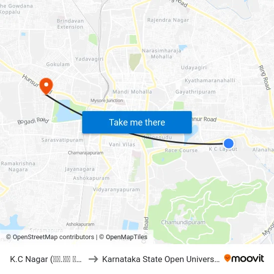 K.C Nagar (ಕೆ.ಸಿ ನಗರ) to Karnataka State Open University map